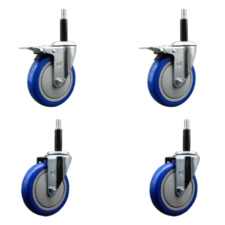 Service Caster 5'' Blue Poly Swivel 3/4'' Expanding Stem Caster Set 2 Total Lock Brakes, 4PK SCC-EXTTL20S514-PPUB-BLUE-2-S-2-34